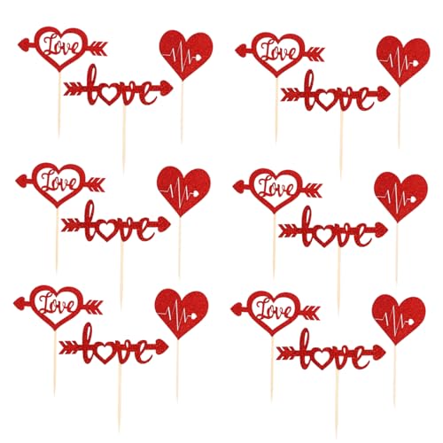 TOYANDONA 24st Liebeskuchen Valentinstag Kuchen Picks Dekorationszubehör Für Lebensmittel Cupcake-topper Zum Valentinstag Cupcake-dekorationen Torten-party-topper Partyzubehör Rot Bambusstab von TOYANDONA