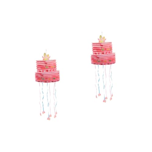 TOYANDONA 2St Mini-Pull-Pina im Freien für Dekor Kinderspiel Pinata Cupcake-Topper anhänger spriegel anhänger zurrösen mit farbigem gefülltes Spielzeug Partyspiel Piñata Papier Rosa von TOYANDONA