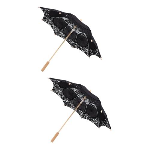 TOYANDONA 2St Regenschirm aus Spitze Schleier klarer Regenschirm Spitzenschirm großer Regenschirm Big Umbrella Regenschirm Vintage Dekoration der Hochzeitsszene hölzern Black von TOYANDONA