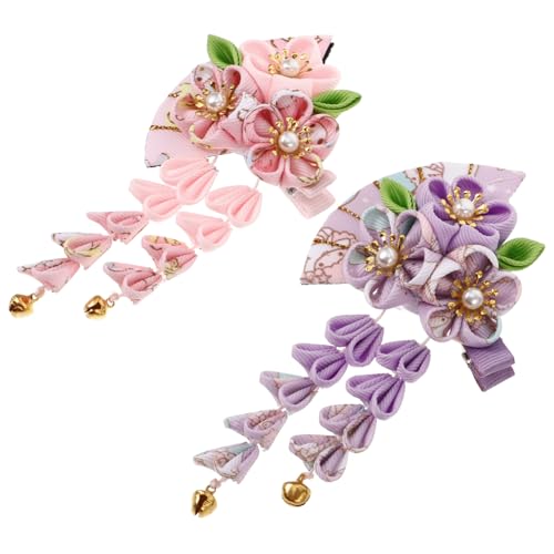 TOYANDONA 2st Kimono-haarnadel Haarschmuck Haarnadel Mit Blumenquaste Fächer-haarspange Quaste Haarnadel Haarspangen Mit Quasten Haarspangen Für Dickes Haar Braut Haarspangen Stoff von TOYANDONA