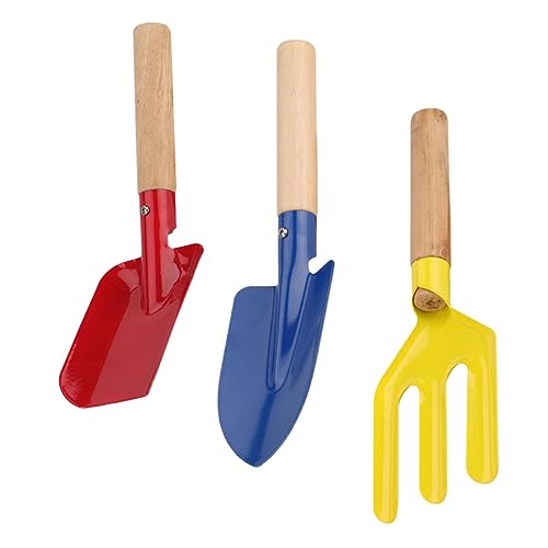 TOYANDONA 3 Teiliges Gartenwerkzeugset Mit Holzgriffen Blauer Roter Trowel Und Dreifinger Gartenforke Für Effektive Gartenarbeit Und Unkrautentfernung von TOYANDONA