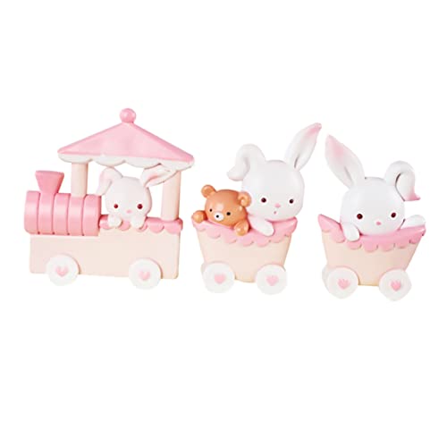 TOYANDONA 3St Kuchendekoration Figur Hase Plüsch Raupe Kostüm Miniaturzug Miniatur-Häschen wohnaccessoires room decoration cake decorating Kuchenverzierung Kuchen Harz Rosa von TOYANDONA