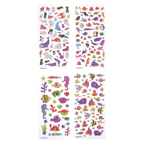 TOYANDONA 4 Blatt Meerestier-Aufkleber, 3D Puffy Aufkleber Kleinkinder farbige 3D Aufkleber Puffy Fisch Aufkleber Decals Cartoon Sea Ocean Life Foam Sticker für Mädchen Jungen Kinder Belohnung von TOYANDONA