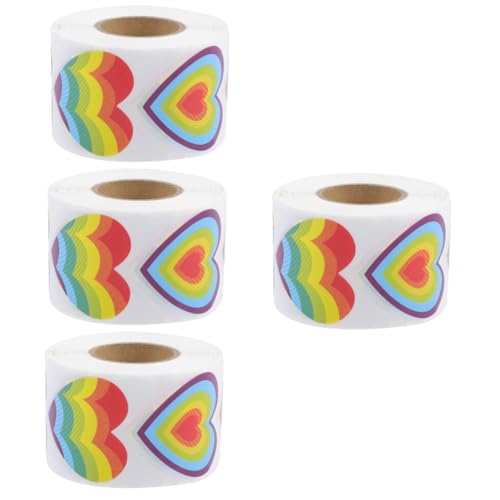 TOYANDONA 4 Rollen Regenbogen-Herz-Aufkleber Regenbogen-Herz-Etiketten Farbige Aufkleber Stolz-Aufkleber Bunte Umschläge Hochzeitsaufkleber Umschlagaufkleber Aufkleber-Etiketten Angewandt von TOYANDONA