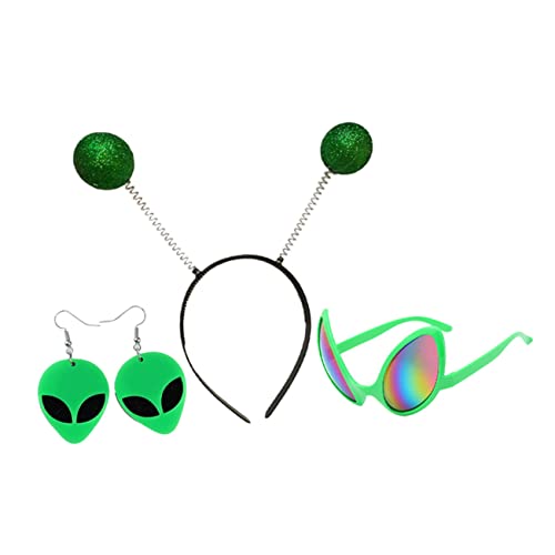 TOYANDONA 4 Sätze Alien-Stirnband Zubehör für den Abschlussball modische Stirnbänder Make-up-Haarband Make-up-Brille partybrillen set party brillen sets Ohrringe fremdes Glas Plastik Green von TOYANDONA