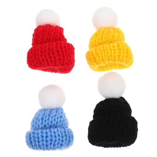 TOYANDONA 4 Stück Puppenmütze Miniaturpuppen Mini-Hutverzierungen kleine Hüte Mini-Strickmützen Strickmützen für das Handwerk Puppenhüte kleine Puppe Strickmützen Mini-Hüte Kleiner Hut Stoff von TOYANDONA