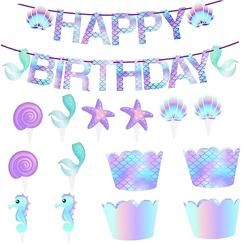 TOYANDONA Meerjungfrau Party Dekorationen 51pcs Meerjungfrau Kuchen Einsätze Geburtstag Kuchen Toers Set Hochzeit Cupcake Picks Papier Material von TOYANDONA