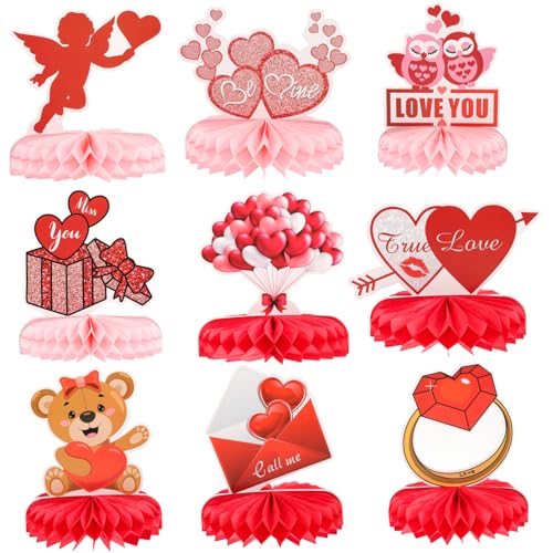 TOYANDONA 9st Valentinstag Dekoration Amor Tischdekoration Hochzeitswaben Partydekoration Valentinstag Wabenkugeln Valentins-mittelstücke Valentinstag Tischschild Kuchen Topper Kessel Papier von TOYANDONA