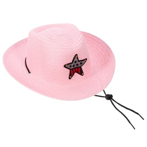 TOYANDONA Cowboyhut Für Kindermütze Zylinder Sonnenhut Erster Geburtstagshut Strand Kleinkind Mütze Hut Mit Breiter Krempe Hüte Für Draußen Cowgirl-hut Kappe Rosa Stroh von TOYANDONA