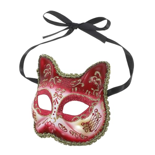 TOYANDONA Maske Halloween-katzen-cosplay Cosplay Dekorativ Katzenkopf Halloweenkostüm Zubehör Für Halloween-kostüme Partyzubehör Partygeschenk Plastik Rot von TOYANDONA