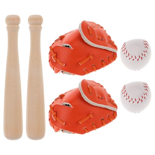 TOYANDONA Puppenhaus-Miniatur-Baseball-Sets 2 Sets Miniatur-Baseballschläger Handschuh Und Ball Baseball-Kuchendekorationen Für Puppenhaus-Zubehör Partygeschenke von TOYANDONA