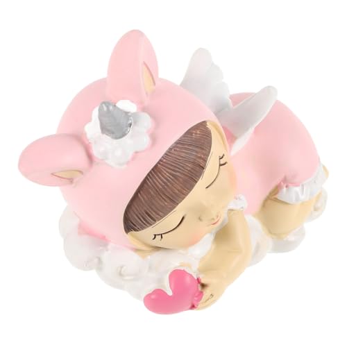 TOYANDONA Schlafender Engel -dusche-kuchen-picks Figur Eines Kleinen Mädchens Einhorn-engel-puppe Schlafende Engel-mädchenpuppe Tortenaufsatz Für Die Babyparty Kuchendekoration Rosa Harz von TOYANDONA