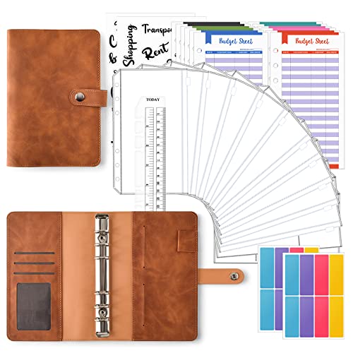 30Pcs Budget Planner für Finanzplaner, TOYESS Ringbuch A6 Leder Budget Organizer,Budget Binder für Budgetierung, Braun von TOYESS