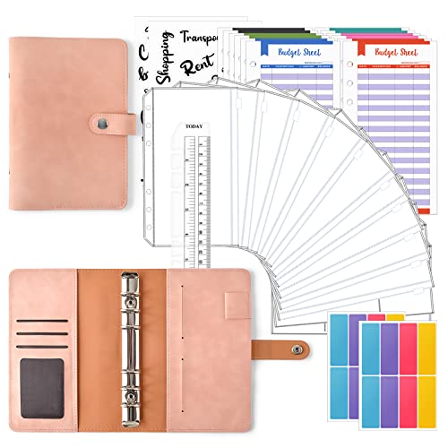 30Pcs Budget Planner für Finanzplaner, TOYESS Ringbuch A6 Leder Budget Organizer with 12 Geldumschläge, 12 Budgetblätter, 1 Herrscher, Budget Binder für Budgetierung, Rosa von TOYESS