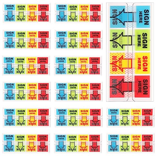 1500st Sign Here Aufkleber, Unterschreiben Sie Hier mit Pfeilzeichen Easy Post Aufkleber Fahnen Unterschreiben für Anmerkungen im Büro in der Schule in Notizbüchern (4 Farben) von TOYMIS