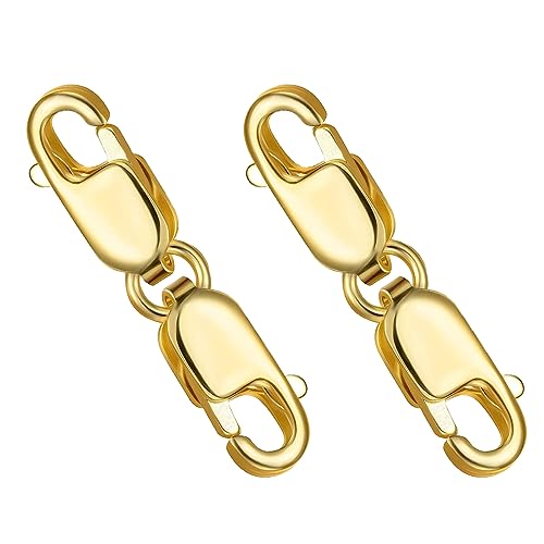 2st Doppel Karabiner Verschlüsse, Vergoldet 925er Sterlingsilber Karabiner Verschlüsse Schmuck Karabiner Doppelter Krallenverbinder für Halskette Armband DIY Schmuckherstellung (Gold) von TOYMIS