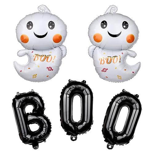 3 Stück Boo-Geister-Luftballons, Folien Halloween Luftballons Schwarze Boo Luftballons Niedliche Weiße Geister Luftballons Halloween Deko Ballon für Halloween-Geburtstagsparty-Zubehör von TOYMIS