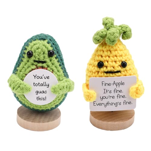 TOYMIS 2stk Positive Ananas Avocado, Gehäkelte Ananas Avocado Gestrickte Avocado Ananas Spielzeug Puppen Obst Gemüse mit Positiver Karte Ständer für Geburtstag Ermutigung Geschenke Party Dekorationen von TOYMIS