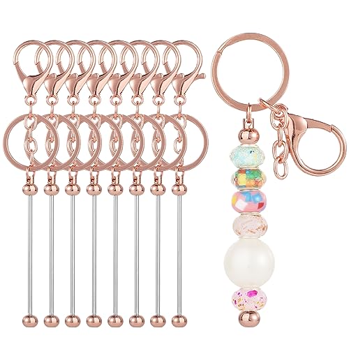 TOYMIS 8 Stück Perlen Schlüsselanhänger Stangen Perlen Rohlinge, Perlen Schlüsselanhänger DIY Set DIY Perlen Schlüsselanhänger Zubehör für Frauen Männer DIY-Bastelarbeiten (Roségold) von TOYMIS