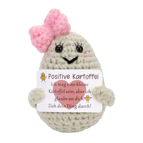 TOYMIS Gestrickte Kartoffel, Süße Kartoffeln Kartoffel mit Positivem Lebensgefühl Handgemachte Kartoffel Haltekarte Kartoffel mit Schleife Strickpuppe Kartoffelspielzeug aus Plüsch für Dekorationen von TOYMIS