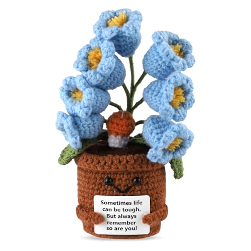 TOYMIS Positive Blume, Maiglöckchen Gehäkelt Häkelblumen Gestrickte Pflanzen Positiver Blumentopf Gehäkelt Positive Strickpflanze für Partydekoration Ermutigendes Geschenk(Blau) von TOYMIS