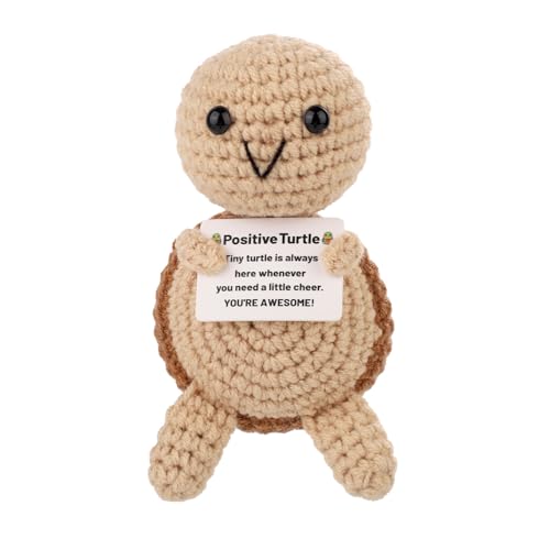 TOYMIS Positive Schildkröte, Mini-Strick-Meeresschildkröte mit Positiver Karte Positive Häkelschildkröte Gestrickte Wollpuppe Positive Häkeltiere als Motivierendes Geschenk Partydekoration von TOYMIS