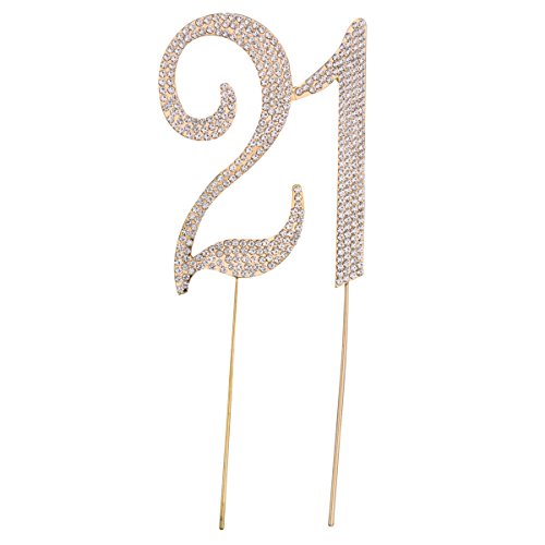 TOYMYTOY 21. Birthday Cake Topper Dekoration Kristall Strass 21. Hochzeitstag Tortenverzierung, Ziffern (Gold) von TOYMYTOY