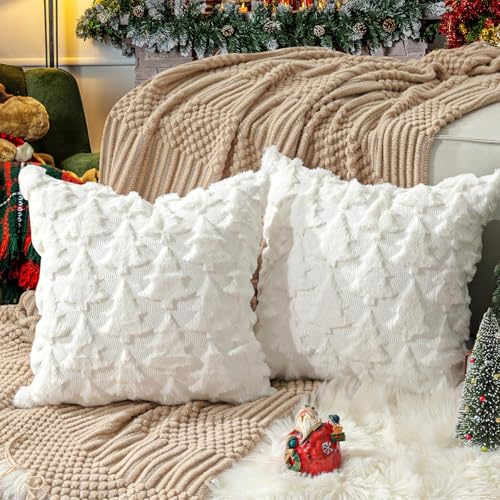 TOYPOPOR 40CM x 40CM 2er Set Weihnachten Kissenbezüge Wolle Kissenbezüge Weicher Plüsch Kurzer Wollsamt Dekokissenbezuge Luxuriöses Sofakissen Europäische Kissenhülle für Sofa Schlafzimmer von TOYPOPOR