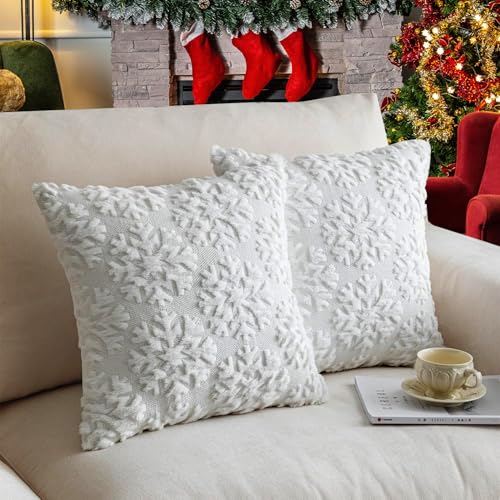 TOYPOPOR 40CM x 40CM 2er Set Weihnachten Kissenbezüge Wolle Kissenbezüge Weicher Plüsch Kurzer Wollsamt Dekokissenbezuge Luxuriöses Sofakissen Europäische Kissenhülle für Sofa Schlafzimmer von TOYPOPOR