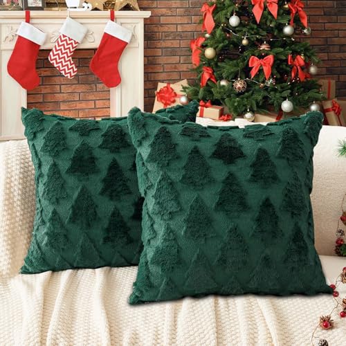 TOYPOPOR 45CM x 45CM 2er Set Weihnachten Kissenbezüge Wolle Kissenbezüge Weicher Plüsch Kurzer Wollsamt Dekokissenbezuge Luxuriöses Sofakissen Europäische Kissenhülle für Sofa Schlafzimmer von TOYPOPOR