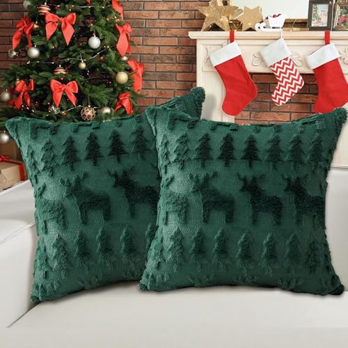 TOYPOPOR 45CM x 45CM 2er Set Weihnachten Kissenbezüge Wolle Kissenbezüge Weicher Plüsch Kurzer Wollsamt Dekokissenbezuge Luxuriöses Sofakissen Europäische Kissenhülle für Sofa Schlafzimmer von TOYPOPOR