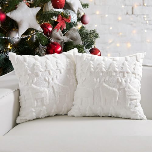 TOYPOPOR 45CM x 45CM 2er Set Weihnachten Kissenbezüge Wolle Kissenbezüge Weicher Plüsch Kurzer Wollsamt Dekokissenbezuge Luxuriöses Sofakissen Europäische Kissenhülle für Sofa Schlafzimmer von TOYPOPOR