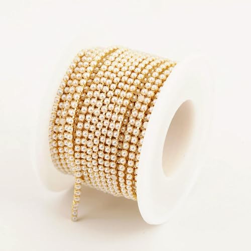 TPIONEER 10 Yards 2 mm 3 mm Gold Perle Strass Cup Kette Glas dichten Strass ABS Perle Kette Trim Bekleidung Cup Kette für Kleidungsstück von TPIONEER