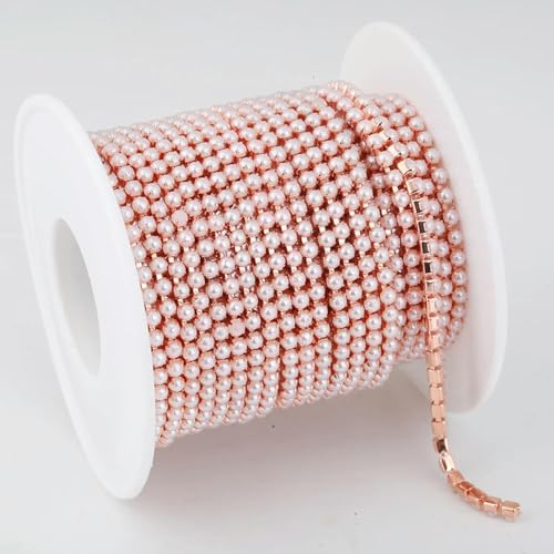 TPIONEER 10 Yards 2 mm 3 mm Gold Perle Strass Cup Kette Glas dichten Strass ABS Perle Kette Trim Bekleidung Cup Kette für Kleidungsstück von TPIONEER