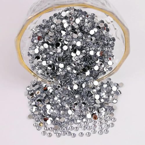 TPIONEER 2mm - 6mm Rund Nicht Hotfix Glitzer Bling Maniküre Strass Silber Flatback Harz Strasssteine Aufklebbare Perlen Nailart Nagel Edelsteine DIY von TPIONEER