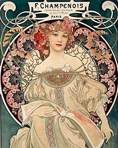 TPOFEBDR 5D DIY Diamantmalerei Alphonse Maria Mucha Woman Painting Malen nach Zahlen Kits für Erwachsene und Kinder Diamantstickerei Mosaik Strass 40x50cm von TPOFEBDR