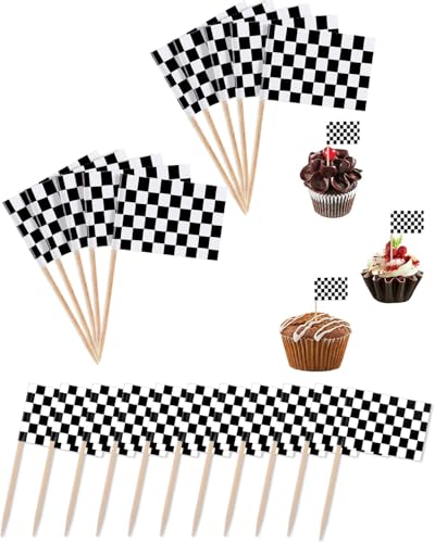 TPZORJX 100 Stück Party Cupcake Picks Zahnstocher - Party Cupcake Picks Zahnstocher Flagge Abendessen Flaggen Kuchen Topper Dekorationen, für Geburtstag Rennen Motto Party Sportveranstaltungen von TPZORJX