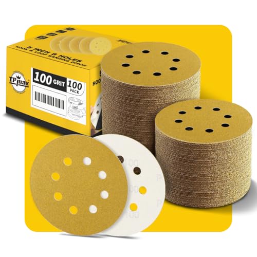 100 Stück 125mm 8 Loch Schleifscheiben 100 Körnung - Premium Gold Rund Klett Schleifpapier für Exzenterschleifer - Ideal für Holz, Metall, Automobil von TPmax