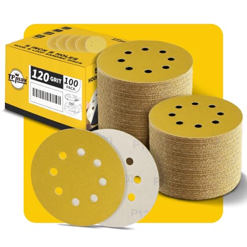 100 Stück 125mm 8 Loch Schleifscheiben 120 Körnung - Premium Gold Rund Klett Schleifpapier für Exzenterschleifer - Ideal für Holz, Metall, Automobil von TPmax