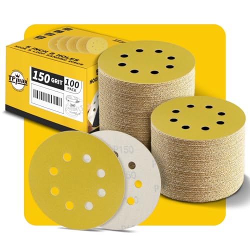 100 Stück 125mm 8 Loch Schleifscheiben 150 Körnung - Premium Gold Rund Klett Schleifpapier für Exzenterschleifer - Ideal für Holz, Metall, Automobil von TPmax