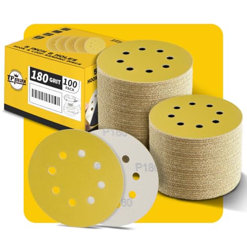 100 Stück 125mm 8 Loch Schleifscheiben 180 Körnung - Premium Gold Rund Klett Schleifpapier für Exzenterschleifer - Ideal für Holz, Metall, Automobil von TPmax