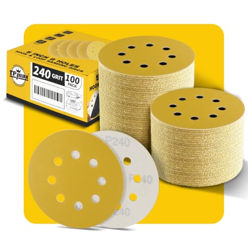 100 Stück 125mm 8 Loch Schleifscheiben 240 Körnung - Premium Gold Rund Klett Schleifpapier für Exzenterschleifer - Ideal für Holz, Metall, Automobil von TPmax