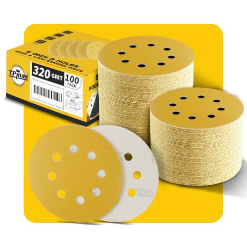 100 Stück 125mm 8 Loch Schleifscheiben 320 Körnung - Premium Gold Rund Klett Schleifpapier für Exzenterschleifer - Ideal für Holz, Metall, Automobil von TPmax