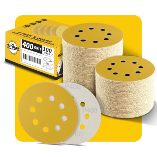 100 Stück 125mm 8 Loch Schleifscheiben 400 Körnung - Premium Gold Rund Klett Schleifpapier für Exzenterschleifer - Ideal für Holz, Metall, Automobil von TPmax