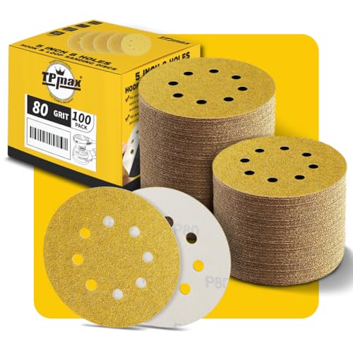 100 Stück 125mm 8 Loch Schleifscheiben 80 Körnung - Premium Gold Rund Klett Schleifpapier für Exzenterschleifer - Ideal für Holz, Metall, Automobil von TPmax