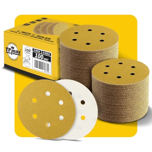 100 Stück 150mm 6 Loch Schleifscheiben 100 Körnung - Premium Gold Rund Klett Schleifpapier für Exzenterschleifer - Ideal für Holz, Metall, Automobil von TPmax