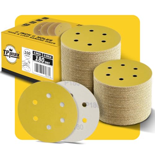 100 Stück 150mm 6 Loch Schleifscheiben 180 Körnung - Premium Gold Rund Klett Schleifpapier für Exzenterschleifer - Ideal für Holz, Metall, Automobil von TPmax