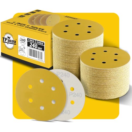 100 Stück 150mm 6 Loch Schleifscheiben 240 Körnung - Premium Gold Rund Klett Schleifpapier für Exzenterschleifer - Ideal für Holz, Metall, Automobil von TPmax