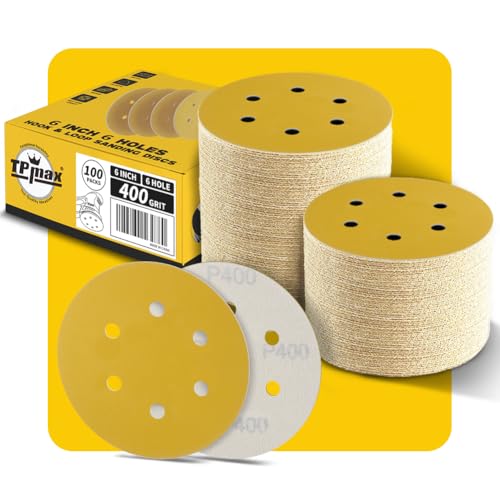 100 Stück 150mm 6 Loch Schleifscheiben 400 Körnung - Premium Gold Rund Klett Schleifpapier für Exzenterschleifer - Ideal für Holz, Metall, Automobil von TPmax