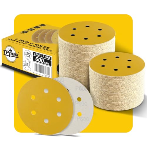 100 Stück 150mm 6 Loch Schleifscheiben 600 Körnung - Premium Gold Rund Klett Schleifpapier für Exzenterschleifer - Ideal für Holz, Metall, Automobil von TPmax